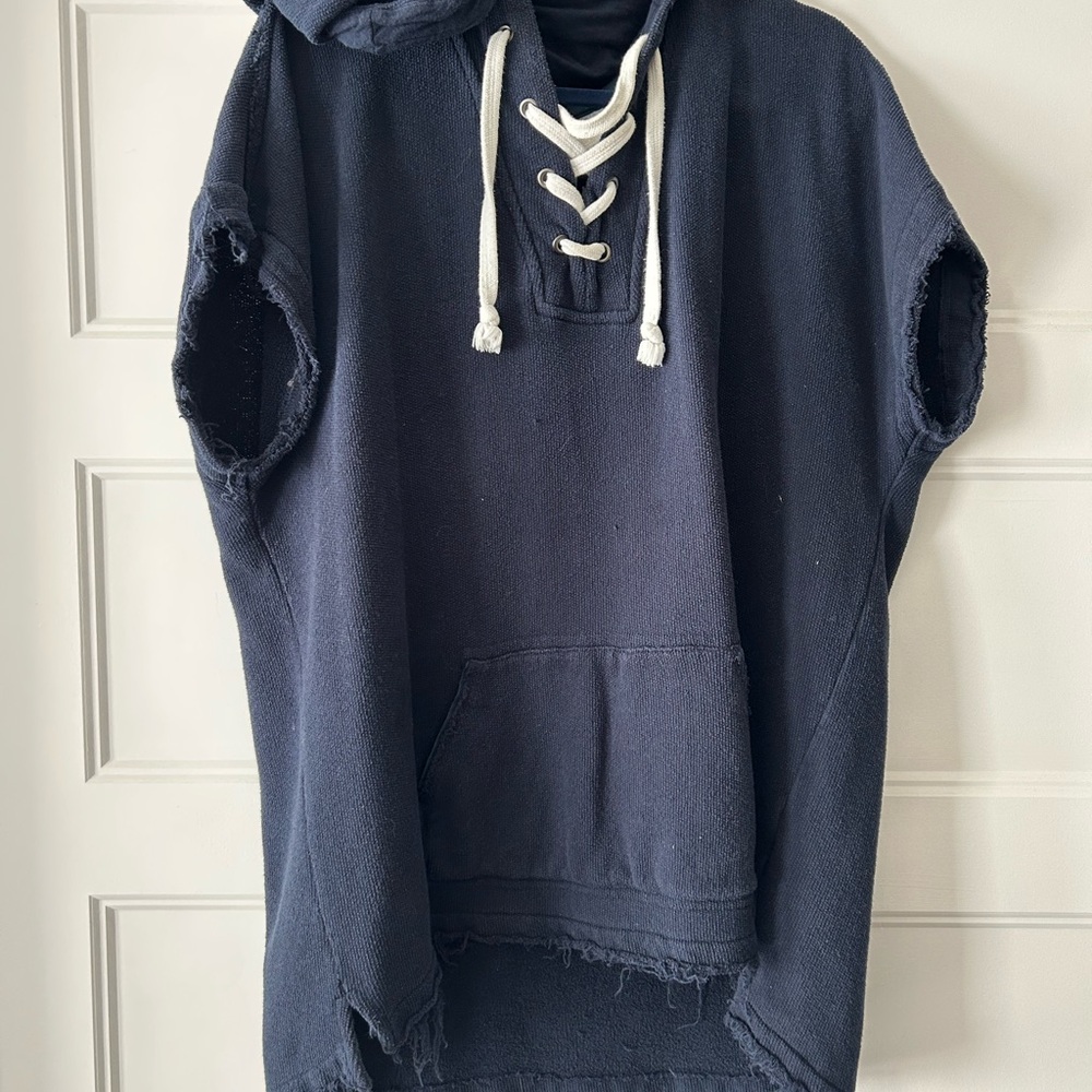 Grey State Navy and White Striped Sleeveless Hoodie